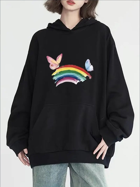 Hoodie With Rainbow Butterfly Print